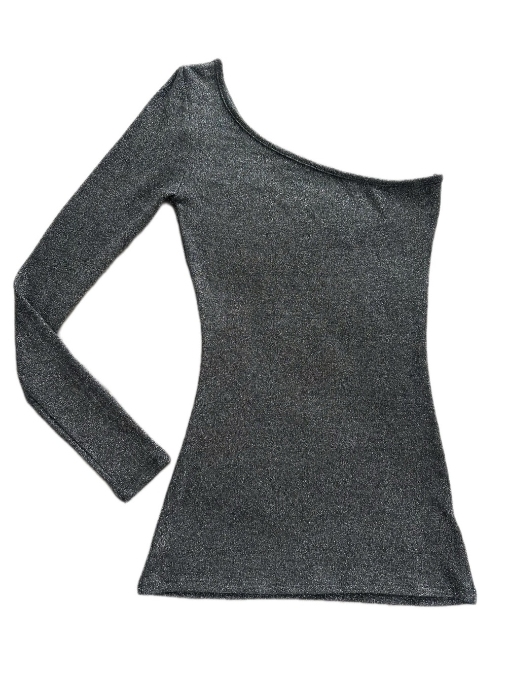 Forever 21 Asymmetric One-Sleeve Shimmer Sweater - Silver